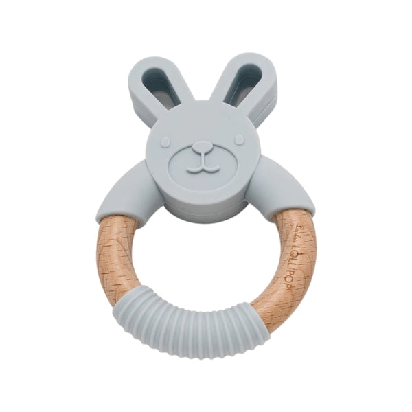 Bunny Silicone & Wood Teether - Light Gray