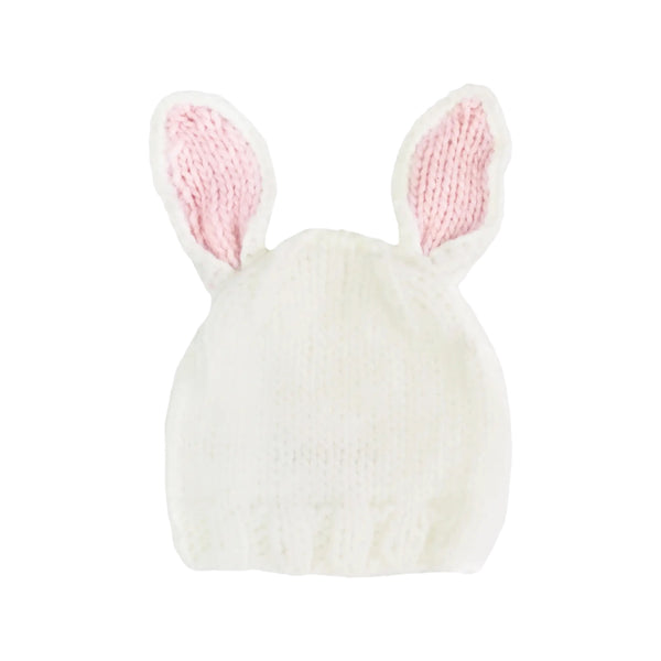 Knit Bunny Hat - White with Pink