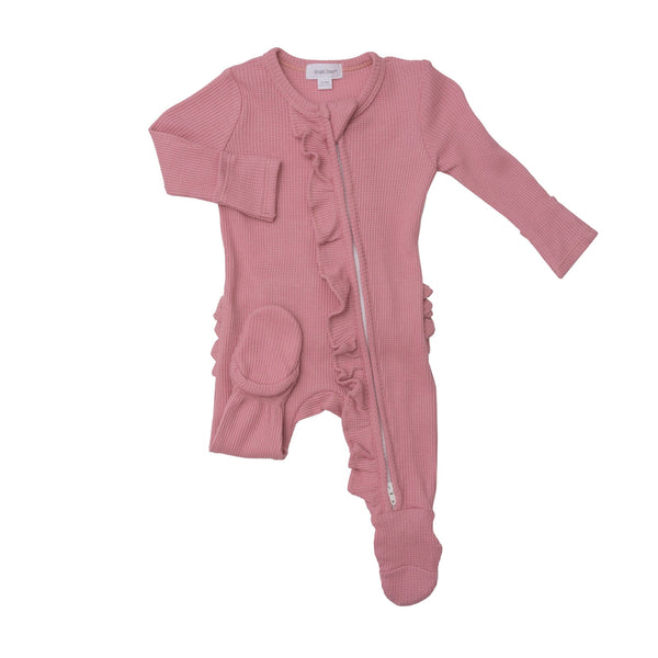 Ruffle Thermal Footie - Brandied Apricot