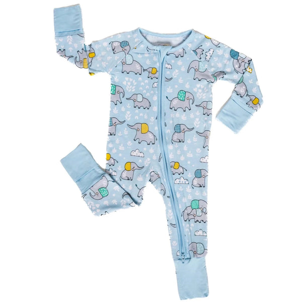 Little Sleepies Blue Elephant Snuggles Bamboo Zippy